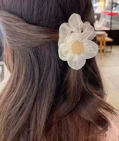 maoxiangshop New Mesh Flower Hair Ring Shine Hair Tie Korean Temperament Elastic Hair Band Hair Rope For Women Hair Accessories