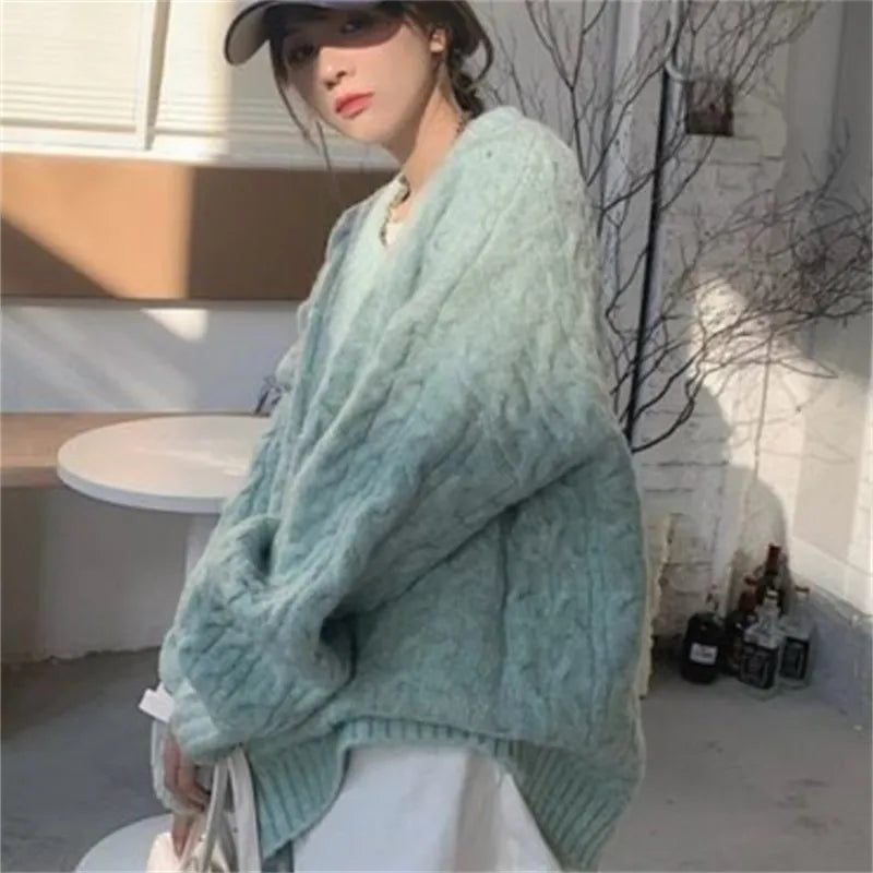 Winter Women Sweater Women Clothing Knitted Loose Sweater Wool Oversize Pullover Woman Sweaters Girls Thick Long Sleeve Top Tarf