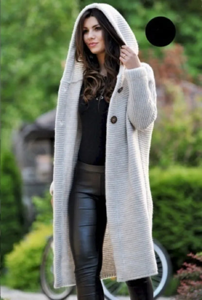 Sweater Cardigan for Women Mid-length Hooded Knitwear Coats Solid Loose Lazy Style Tops Long Sleeve Casual Sweater Autumn Top