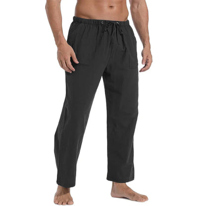 maoxiangshop New Men's Casual Linen Pants Solid Color Breathable Yoga Cotton Trousers Male Casual Elastic Waist Drawstring Fitness Pants