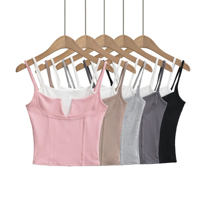 maoxiangshop -  y2k clothes crop top women tanks & camis cute top pink korean fashion tops for women fake 2 pieces black halter top Summer 2024