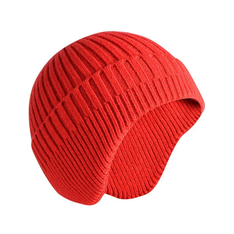 maoxiangshop Solid Knitted Hat Winter Imitation Rabbit Fleece Hats for Men Warm Ear Caps Autumn Beanie Hat Men's Winter Cap