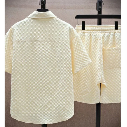 maoxiangshop Men's Set High Quality Ice Silk Plaid Short Sleeved Lapel Shirt Shorts Two-piece for Men Korean Luxury Casual Oversize Clothing