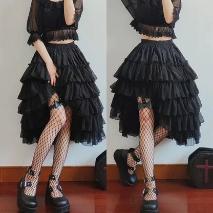 maoxiangshop  -  Sweet Lolita Mesh Ruffles Tutu Skirts Ball Gown Lolita Extended Skirt Lining Daily Lolita Lace Gauze Fluffy Skirt