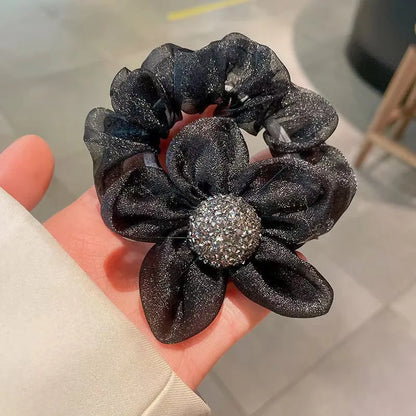 maoxiangshop New Mesh Flower Hair Ring Shine Hair Tie Korean Temperament Elastic Hair Band Hair Rope For Women Hair Accessories