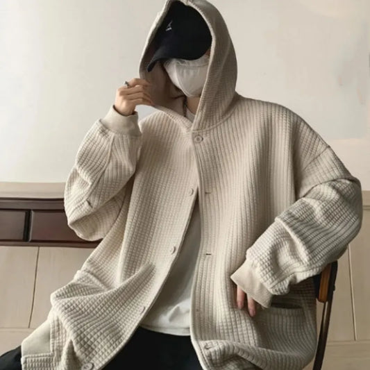 maoxiangshop High Quality Men's Waffle Sweatshirt Korea Version Hooded Couple Coat Ins Hop Thickened Harajuku Men Women Jacket Oversize M-3XL