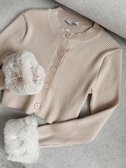 maoxiangshop Women Korean Fashion Cardigan Round Neck Single Breasted Short Knitwear Sweater Elegant Spring Autumn Office Lady Sweaters