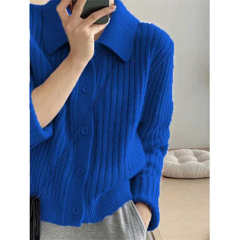 maoxiangshop Turn Down Knit Cardigan Women Autumn Winter Button Up Solid Color Sweater Coats Woman Long Sleeve Soft Cardigans Ladies