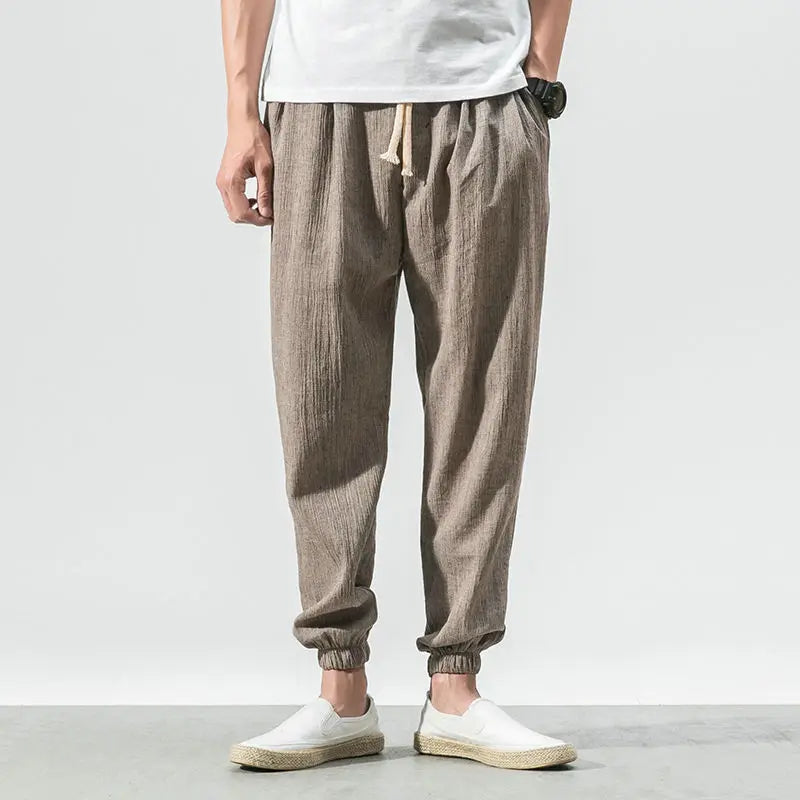 maoxiangshop Cotton Linen Casual Harem Pants Men Joggers Man Summer Trousers Male Chinese Style Baggy Pants Harajuku Clothe