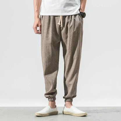 maoxiangshop Cotton Linen Casual Harem Pants Men Joggers Man Summer Trousers Male Chinese Style Baggy Pants Harajuku Clothe