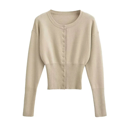 maoxiangshop  -  Casual Knitted Solid O-neck Cardigan Women Slim Fit Single-Breasted Pullover Sweaters Female Autumn Fashion Simple Street Tops