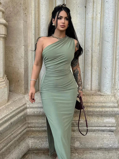 Summer Maxi Dress Women Sexy Split Fashion Sleeveless Backless Slim Dress Female Casual Streetwear Club Elegant Party Dresses