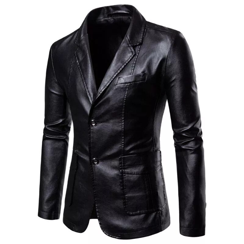 maoxiangshop New Autumn Winter Leather Jacket Men Fashion Motorcycle Jacket Biker Coats Mens Smart Causal Pu Leather Blazers Jacket Suit Coat