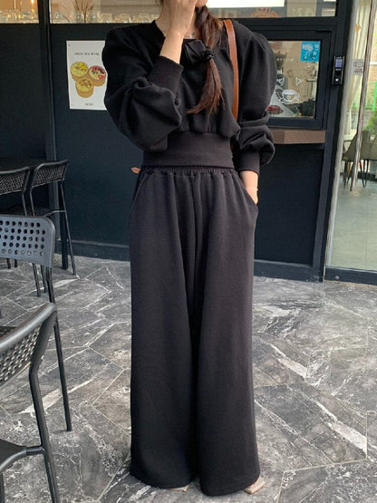 Autumn Two Piece Set for Women Long Sleeve Loose Sweatshirts Tops + Wide Leg Pants Casual Tracksuits Sports 2 Piece Outfits