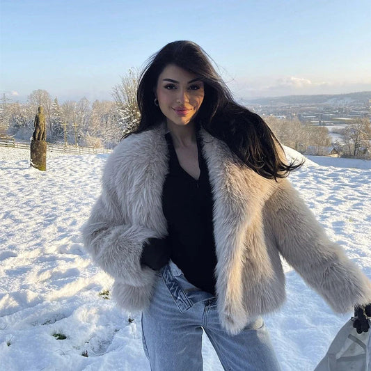 maoxiangshop  -  Chic Ins Blogger Brand Fashion Fake Fox Fur Jacket Coat Women 2024 Winter Luxury Design Big Collar Fur Coats Cool Girls Overcoat