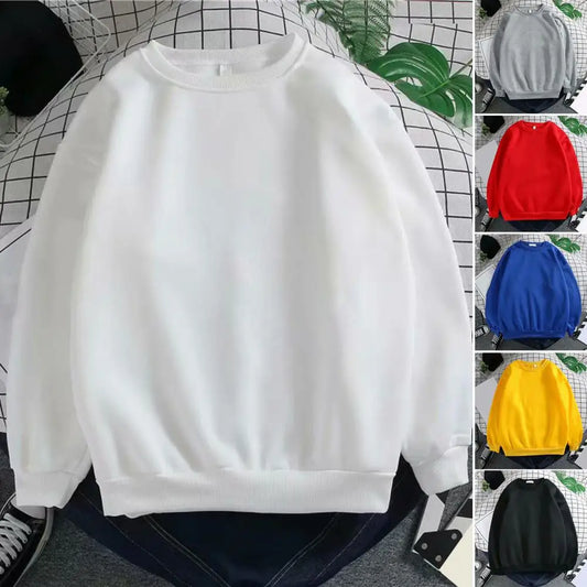 maoxiangshop Harajuku Sweatshirts Men's Autumn Korean Solid Color Fleece Oversized Pullovers Casual O Neck Basic Tops Hip Hop Streetwear