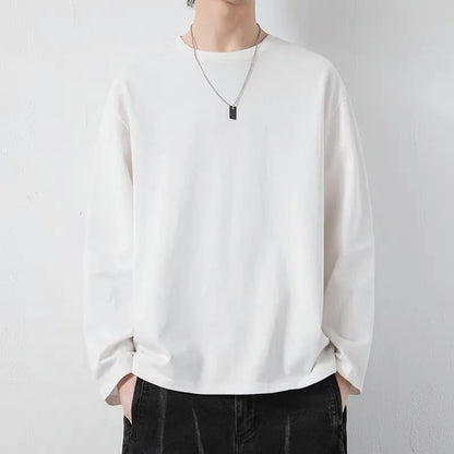 maoxiangshop New Klein Blue Long Sleeve T-shirt Men's Spring and Autumn New Solid Color Laydown Casual Top Coat Round Neck Underlay Shirt 5xl