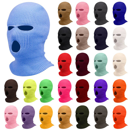 maoxiangshop Winter men's face mask, warm hood, sports scarf, skiing hat, three hole wool hat, outdoor cycling knitted pullover hat