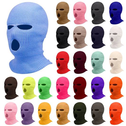 maoxiangshop Winter men's face mask, warm hood, sports scarf, skiing hat, three hole wool hat, outdoor cycling knitted pullover hat