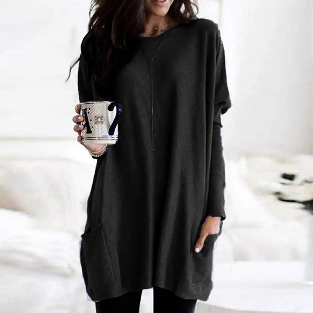 maoxiangshop Women‘s Long Sleeve Pocket Tunic Tops Blouse Ladies Casual Loose Jumper Pullover Plus Size Clothing For Female