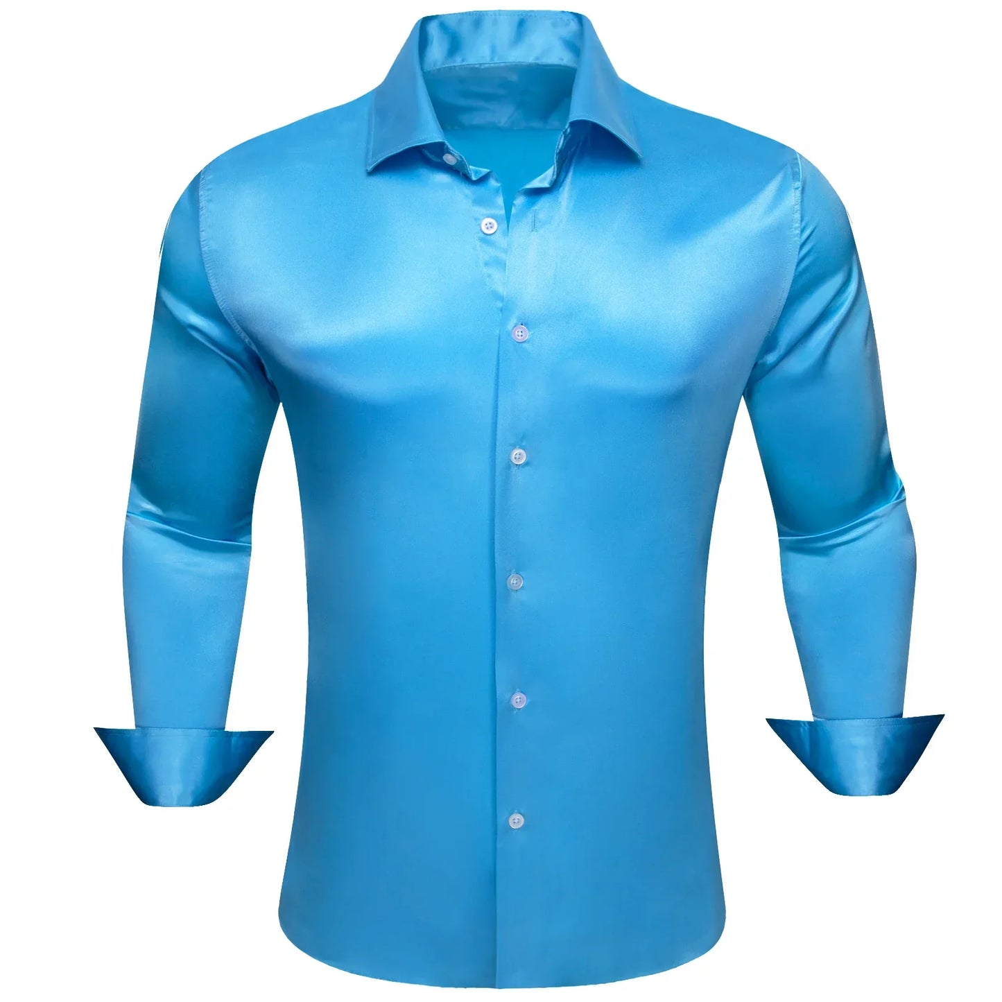maoxiangshop Luxury Shirts for Men Silk Satin Solid Plain Red Green Yellow Purple Slim Fit Male Blouses Turn Down Collar Casual Tops