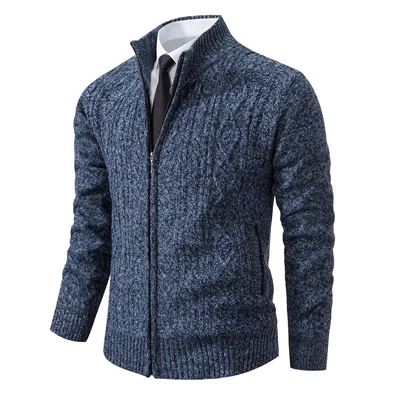 maoxiangshop New Winter Thick Warm Cardgian Men Smart Casual Knitted Sweatercoat Jackets Mens Slim Solid Color Stand Collar Knitting Cardigan