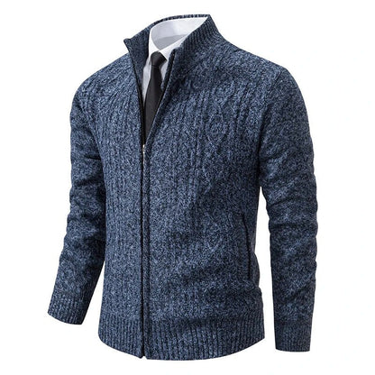 maoxiangshop New Winter Thick Warm Cardgian Men Smart Casual Knitted Sweatercoat Jackets Mens Slim Solid Color Stand Collar Knitting Cardigan