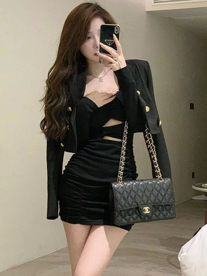 maoxiangshop Mini Dresses Women Sexy Slim Design Hot Girls Creativity Spring Folds Simple Chic Pure Club Ulzzang Leisure Vestidos Personality