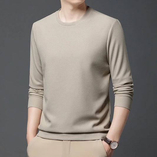 maoxiangshop Autumn Hoodies Men New Fashion Casual Slim Fit Waffle Round Neck Sweatshirts Men's Fashion Long Sleeve Undershirts