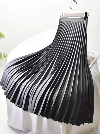 maoxiangshop Brand Designer Women Spring Autumn Elegant Chic Solid Pleated Skirt High Waist Luxury Fashion With Elastic Female