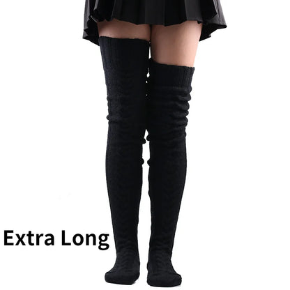 maoxiangshop Thigh High Stockings Women Winter Warm Ladies Girls Black White Over Above Knee Sock Extra Long Female plus size Foot Leg Warmer