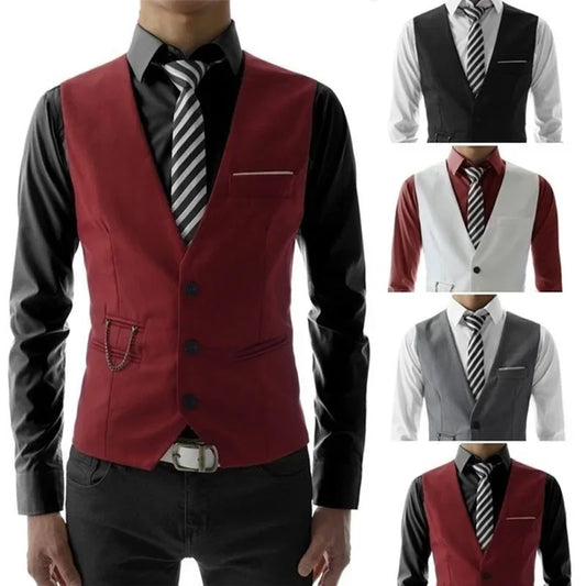 maoxiangshop WELL DRESSED MEN Men's Slim Fit Suit Vest Solid Color Casual Sleeveless Vintage Vest Fashion Man Black Gray Formal Businss Waistcoat Homme