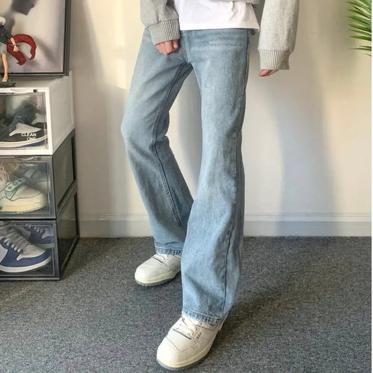 maoxiangshop S-3XL Vintage Jeans Men Chic Simple Cozy Autumn Slim Basic Fashion Flare Trouser All-match Korean Style Males Streetwear Daily