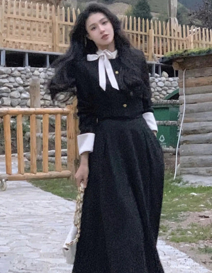 Fashion Hight Waist Skirt 2 Piece Set Korean Elegant Single Breasted Short Coat Outfits Women Princess Evening Party Clothes