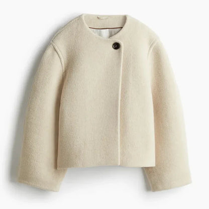 maoxiangshop  -  Chic Woolen Women's Short Coats O Neck Long Sleeve One Button Coat 2024 Autumn Winter Elegant Female Commute Outerwears