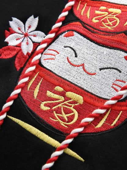 maoxiangshop Black Fleece Hooded Sweatshirt Harajuku Chinese Embroidery Oversize Pullover Hoodies Women Winter Sweet Style Female Top