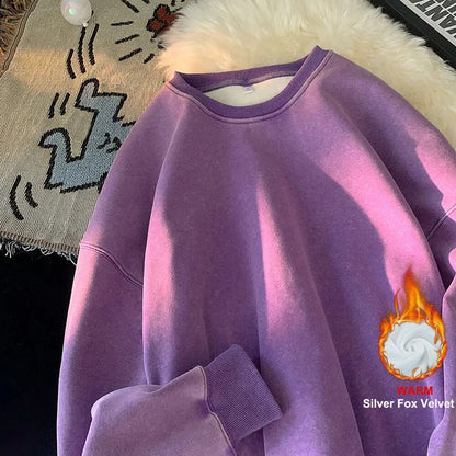 maoxiangshop American Washed Old Pullovers Sweatshirts Men Loose Solid Color Autumn Large Size Warm O Neck Tops Hip Hop Y2k Sweatshirt