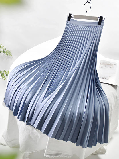maoxiangshop Brand Designer Women Spring Autumn Elegant Chic Solid Pleated Skirt High Waist Luxury Fashion With Elastic Female
