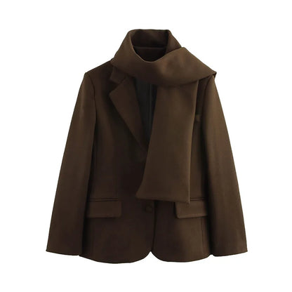 maoxiangshop  -  cold weather outfuts Wine Red Woolen Coat Women Fashion Lapel With Scarf Long Sleeve Female Coats 2024 Winter Single-breasted Loose Lady Outwear