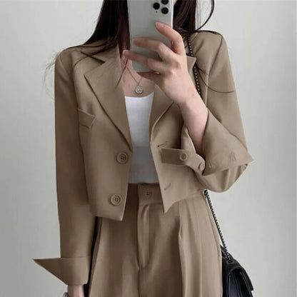 maoxiangshop Two Piece Sets Women Outifits Fall Office Lady Pants Korean Blazer Suits Long Sleeve Fashion Coat Black High Waisted Pants