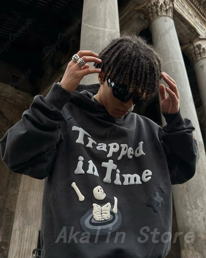 maoxiangshop Harajuku 3D Skull Puff Print Hoodies Oversized Streetwear Men High Quality Cotton Liner Sweatshirt Top Women Couples Y2k Clothes