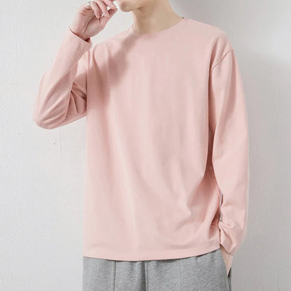 maoxiangshop New Klein Blue Long Sleeve T-shirt Men's Spring and Autumn New Solid Color Laydown Casual Top Coat Round Neck Underlay Shirt 5xl