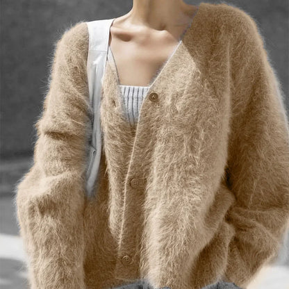 maoxiangshop  -  Women's Knitted Thick Cashmere Wool Cardigan Chic V Neck Single Breasted Long Sleeve Sweater Fall Winter Coat Outwear