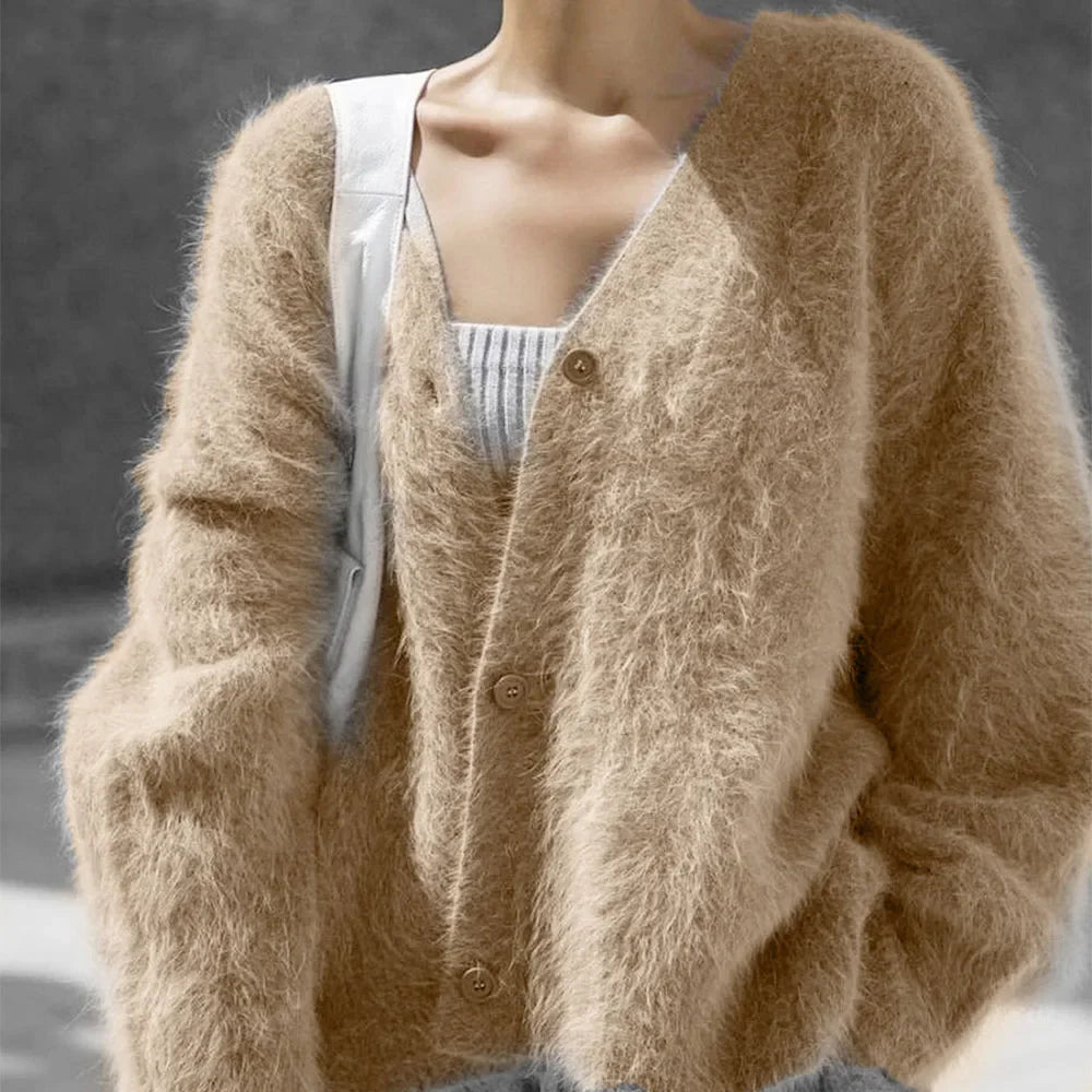 maoxiangshop  -  Women's Knitted Thick Cashmere Wool Cardigan Chic V Neck Single Breasted Long Sleeve Sweater Fall Winter Coat Outwear