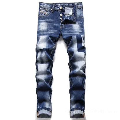 maoxiangshop Men Blue Denim Jeans Skinny Holes Jeans Italian Style Stretch Denim Pants High Quality Male Slim Fit Denim Trousers Size 42