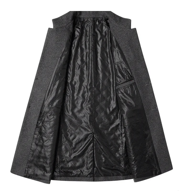 maoxiangshop New Autumn Winter Woolen Coat Men Casual Slim Fit Windbreaker Mid Length Men's Cardigans Blends Jacket Coats 4XL-M