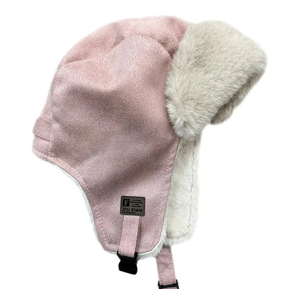 maoxiangshop  -  Women Bomber Hat Suede Plush Lined Trapper Cap Winter Warmer Windproof Russian Pilot Caps Ear Protect Skiing Riding Leifeng Hats