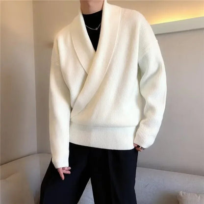 maoxiangshop  Mens Sweaters Autumn Winter Fashion Big V-neck Personality Knitted Sweater Men's Casual Loose Pullovers Sweaters Male Coat