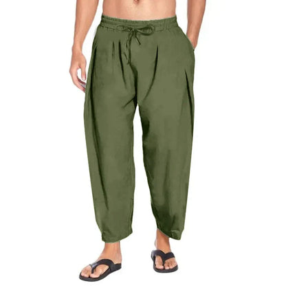 maoxiangshop Summer Mens Harem Pants Men Linen Lightweight Streetwear Solid Color Cotton Trousers Beach Track Pants Breathable Pants for Men