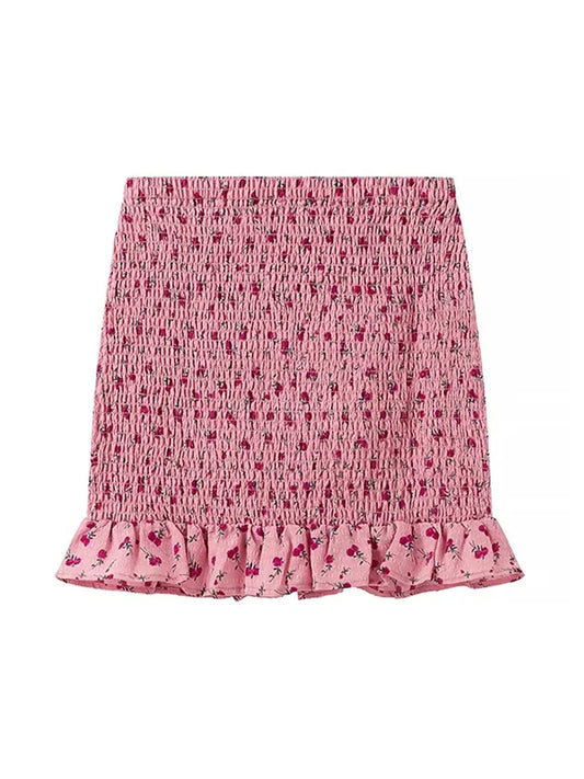 maoxiangshop  -  Girl's Cute Flower Print High Waist Pleated Mini Skirts Women 2024 Summer New Fashion Elastic Short Skirt